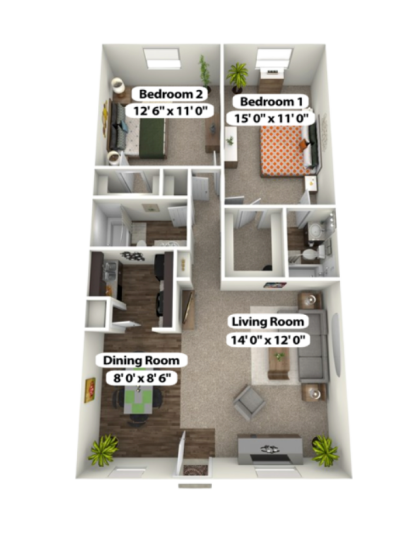 a floor plan of a two bedroom apartment at The Villas At Braeburn