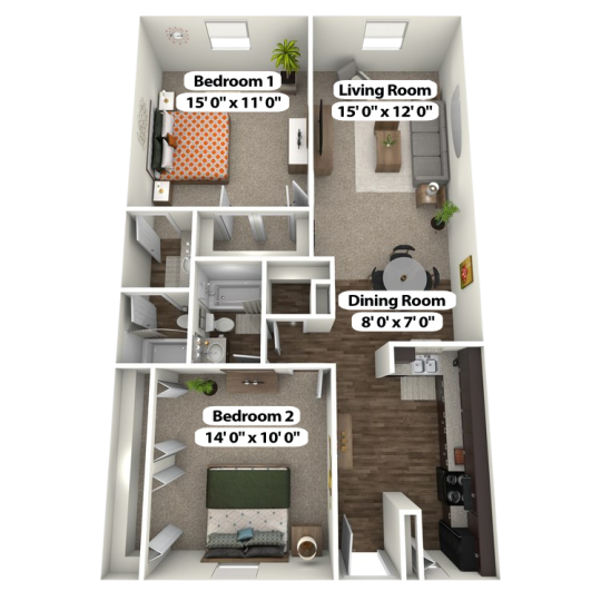 the floor plan for a two bedroom apartment at The Villas At Braeburn